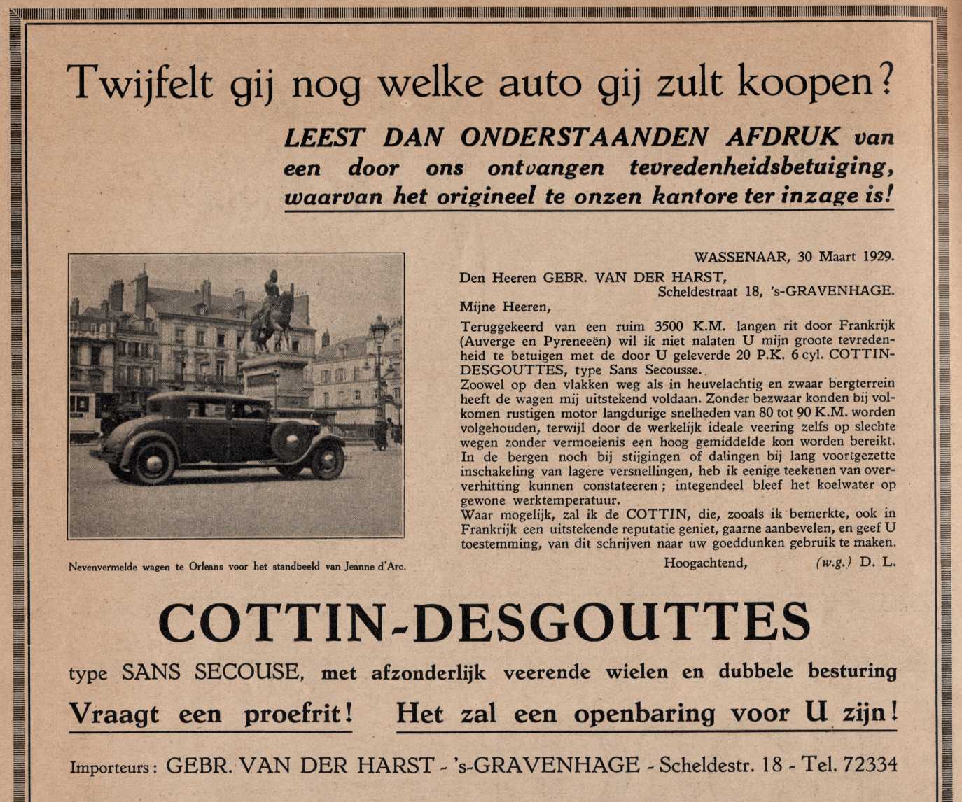 1927-1933 Cottin-Desgouttes Sans Secousse France Car Photo Spec Sheet Info CARD 
